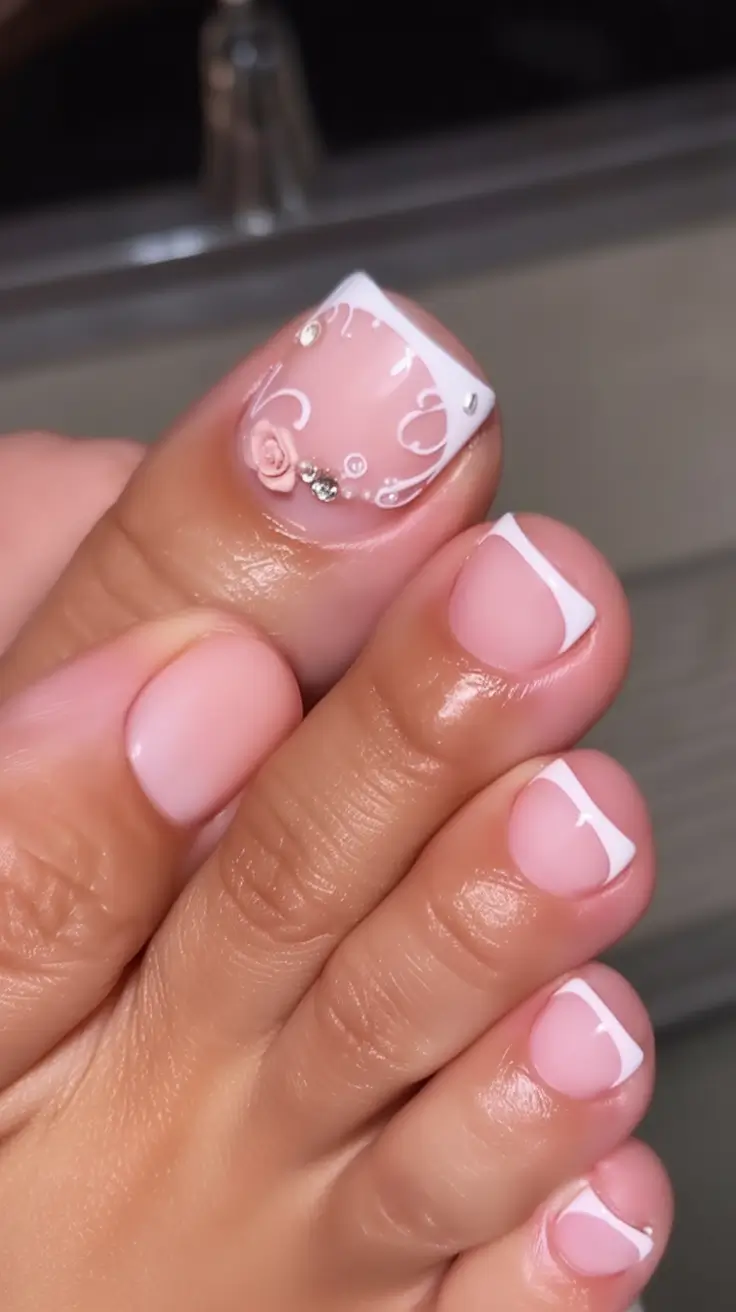 Cute Summer Toe Nails for 2025 Delicate Romance with a French Twist