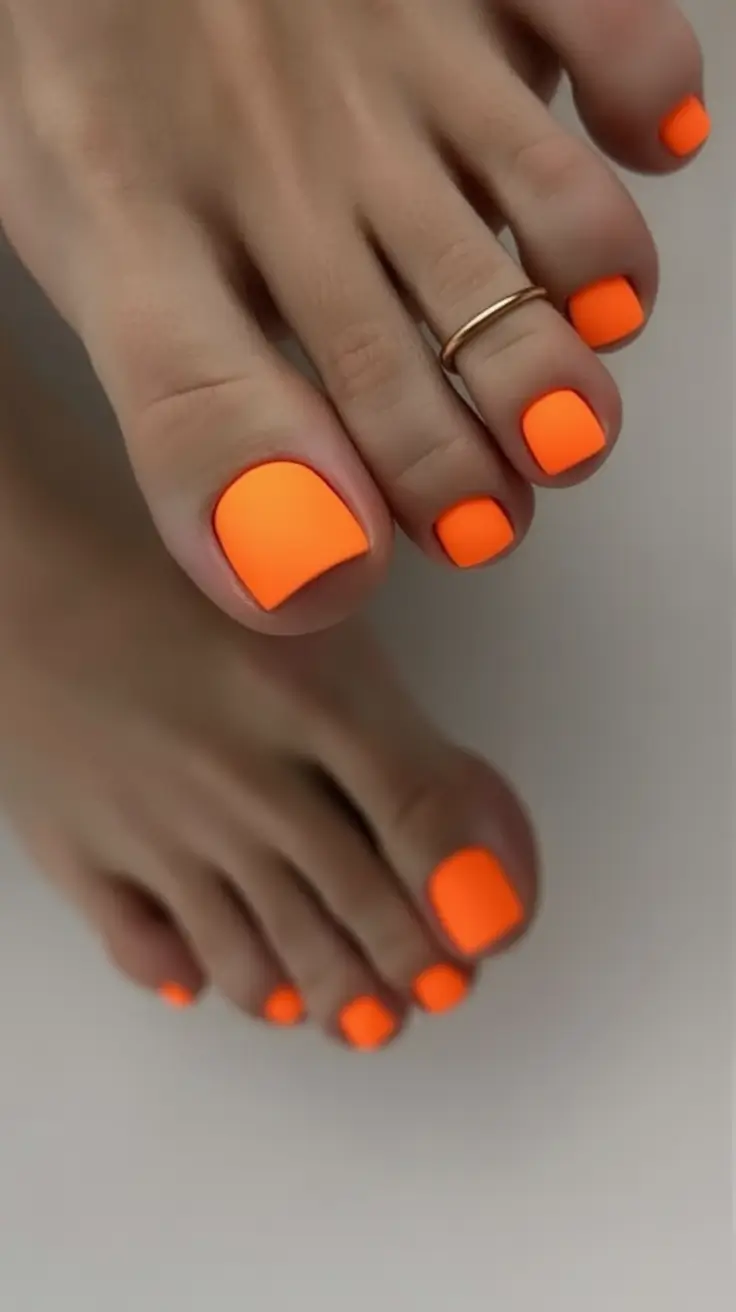 Cute Summer Toe Nails for 2025 Neon Orange Glow Up