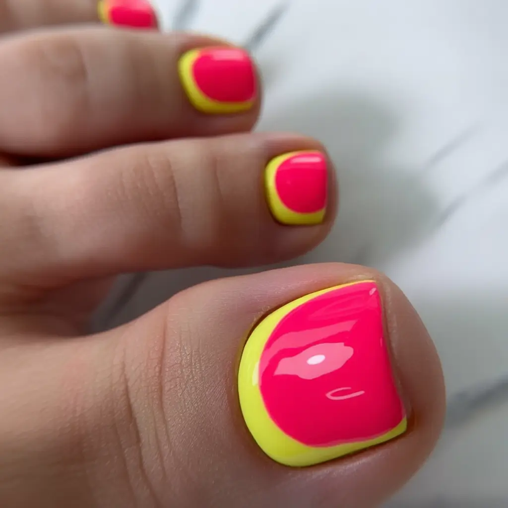 Cute Summer Toe Nails for 2025 Neon Pop with a Tropical Twist