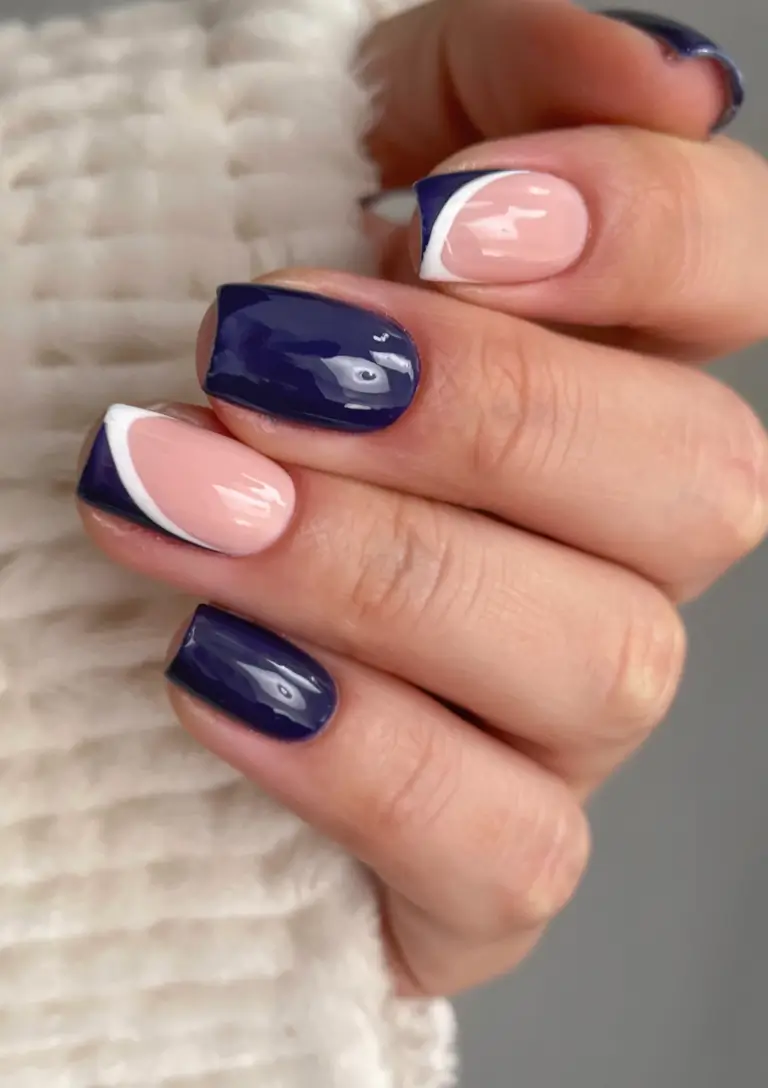 Cutest Summer Nails for 2025 Navy Chic: Bold Blue With White Accents