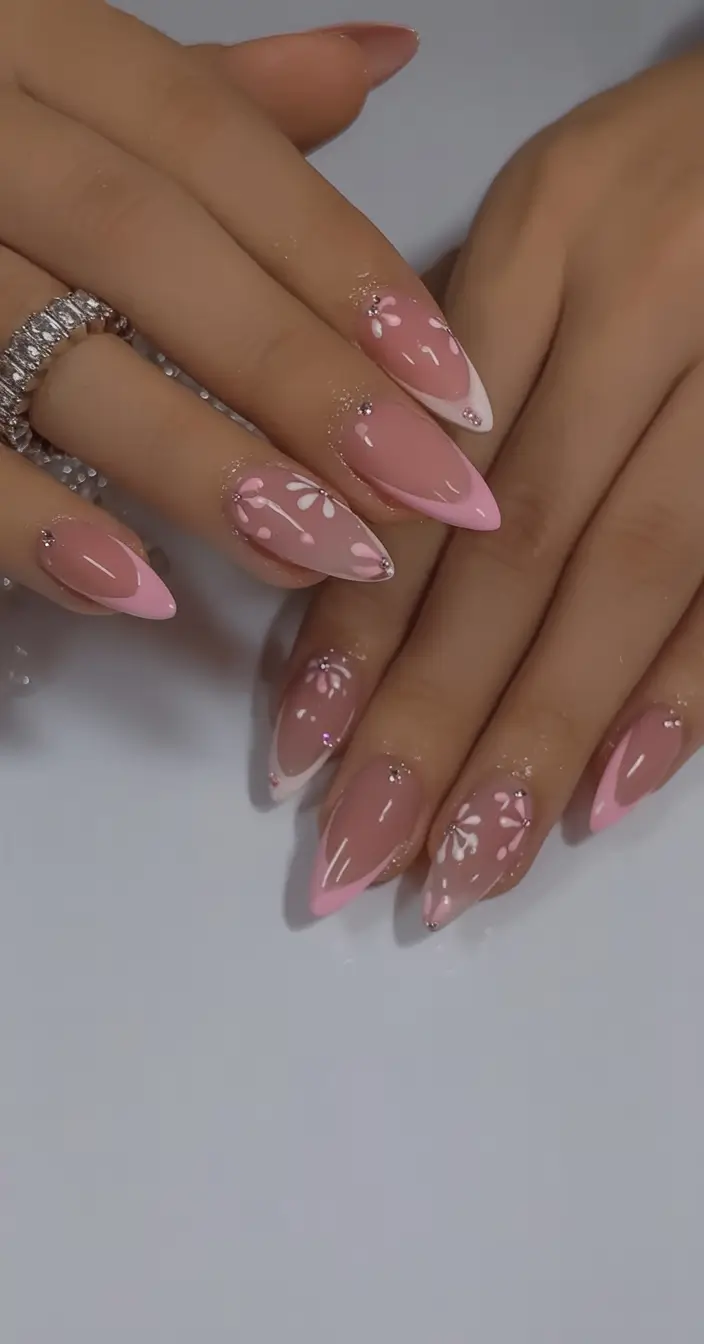 Cutest Summer Nails for 2025 Pink French Tips With Petal Art