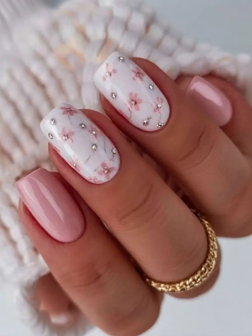 Cutest Summer Nails for 2025 Soft Square With Sakura Blossoms