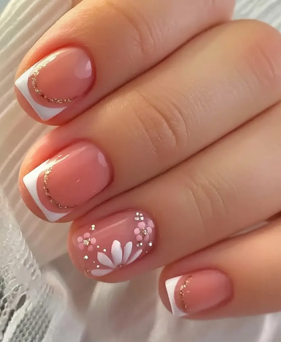 Cutest Summer Nails for 2025 Golden Sparkle French and Florals