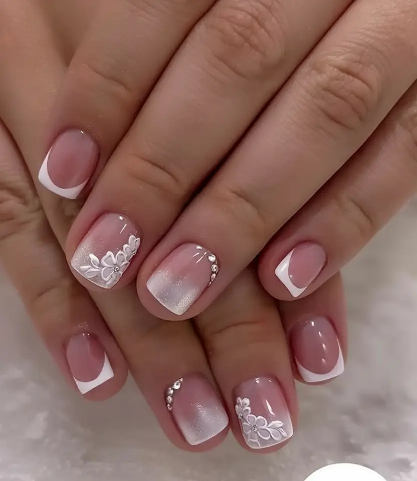 Cutest Summer Nails for 2025 Classic Elegance: White French Tips With Floral Details
