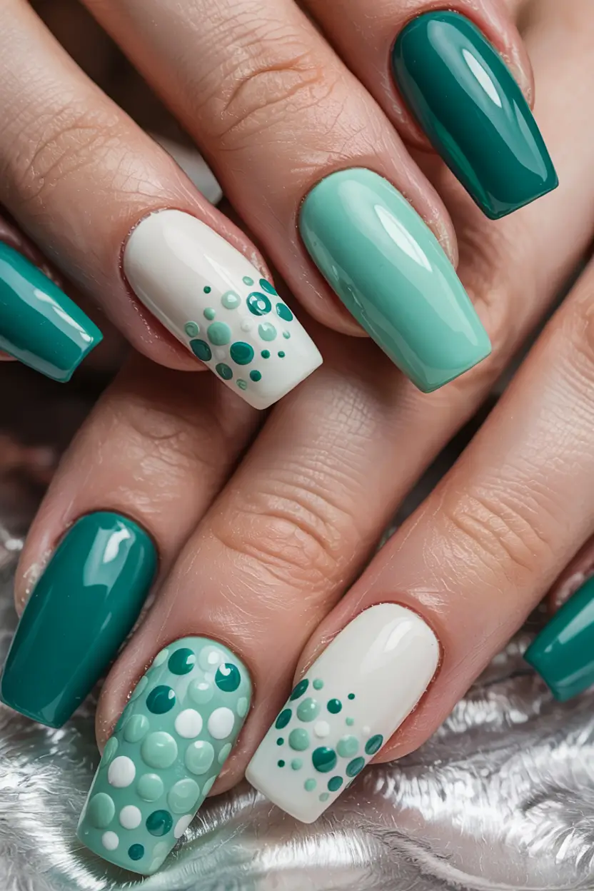 Cutest Summer Nails for 2025 Mint and Teal Bubble Fun