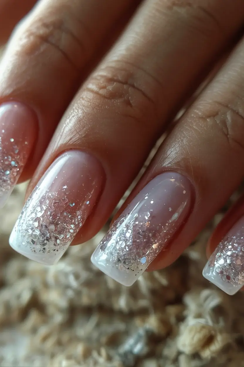 Cutest Summer Nails for 2025 Silver Glitter Fade Elegance