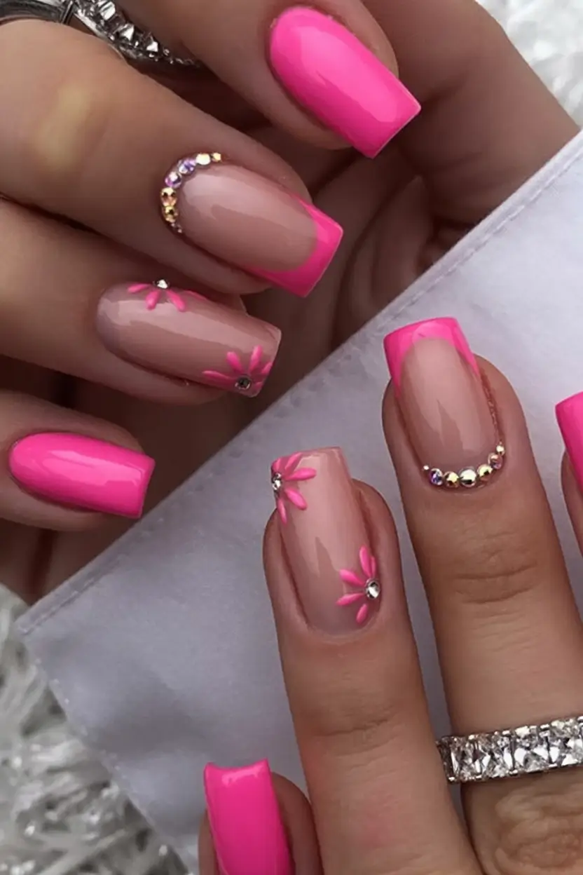 Cutest Summer Nails for 2025 Barbiecore Energy: Hot Pink Glam With Rhinestones