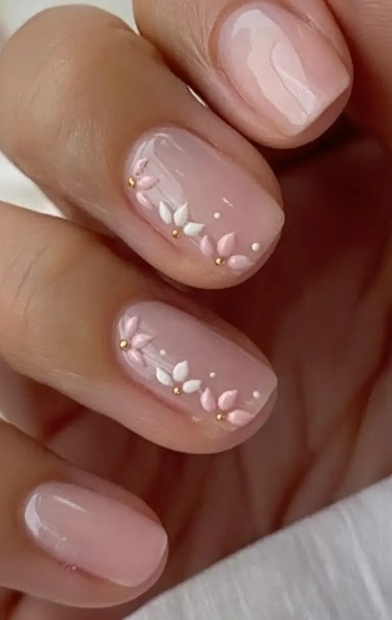 Cutest Summer Nails for 2025 Delicate Petals: Minimalist Pink With Tiny Flowers
