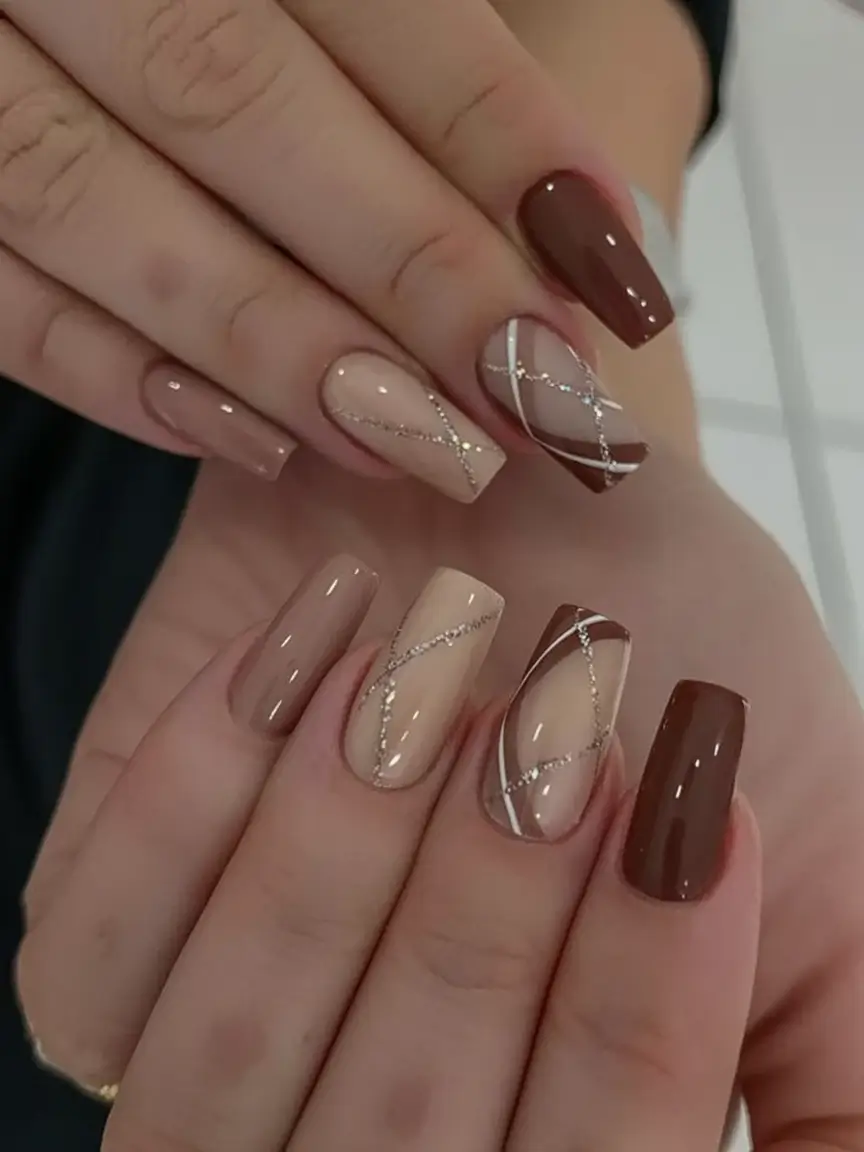 Cutest Summer Nails for 2025 Mocha Dreams: Chocolate And Nude Geometric Chic