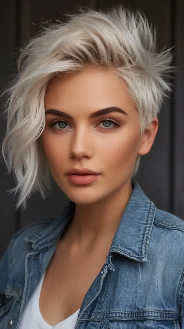 Easy Short Hairstyles for Summer 2025 – Chic Ideas Edgy Platinum Pixie with Side Texture