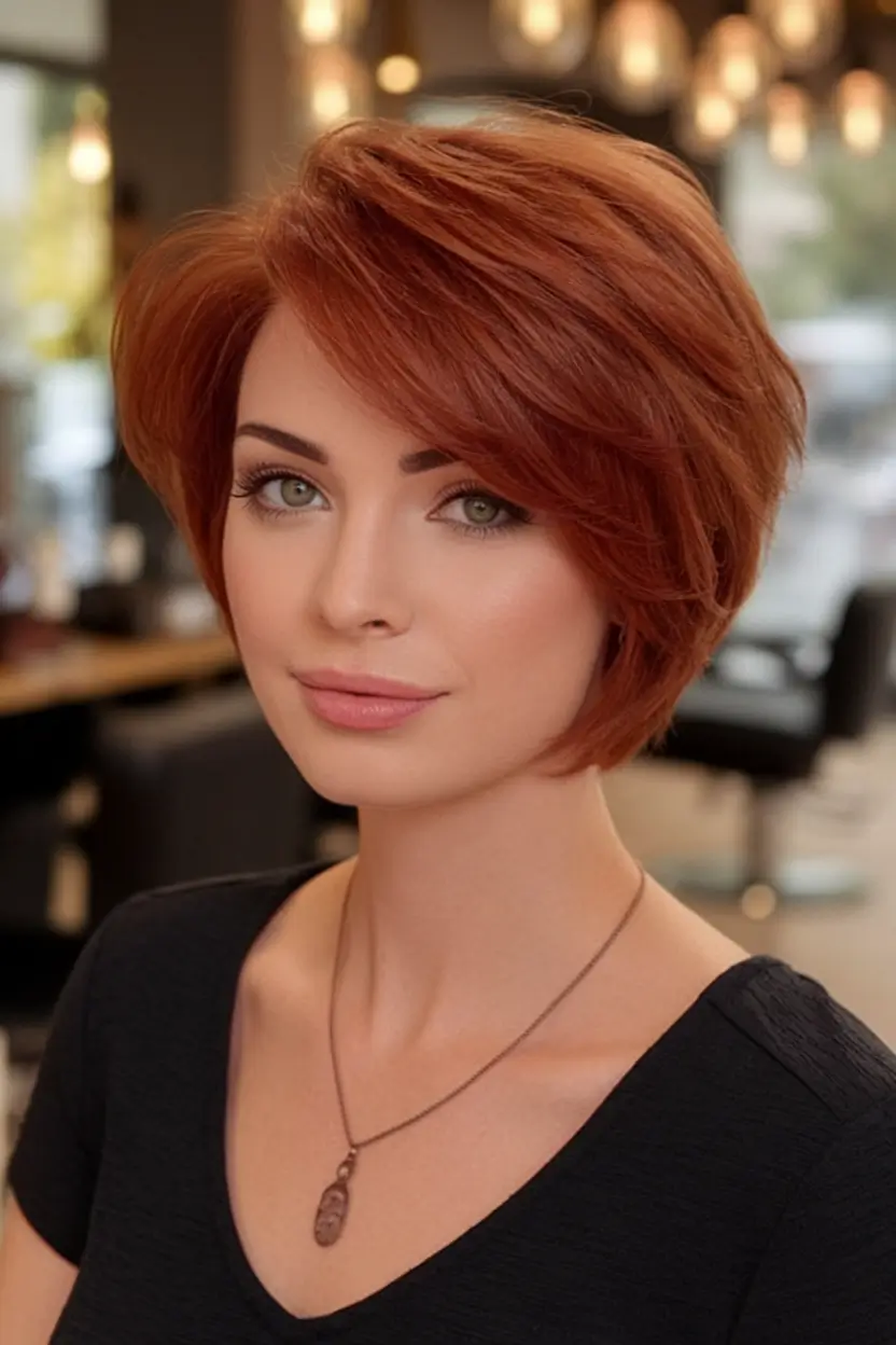 Easy Short Hairstyles for Summer 2025 - Chic Ideas Voluminous Copper Bob with Soft Layers