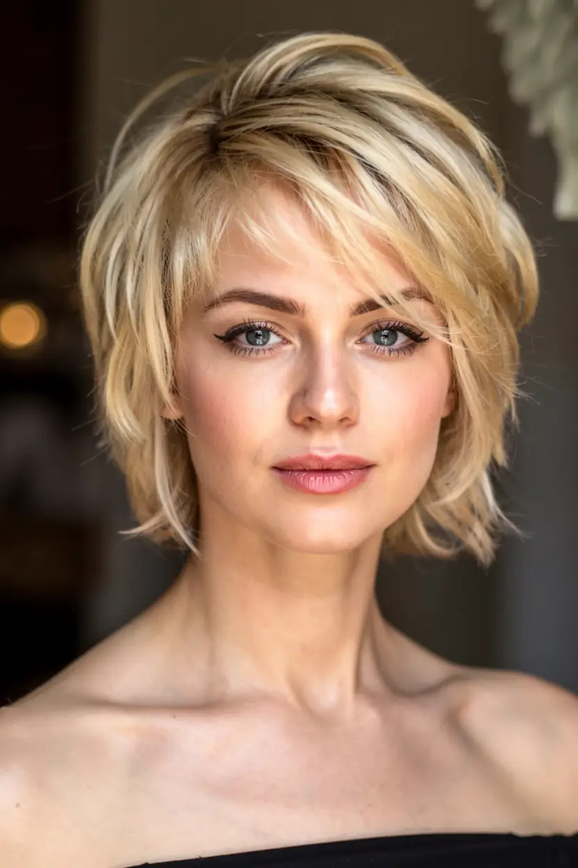 Easy Short Hairstyles for Summer 2025 - Chic Ideas Golden Blonde Bob with Textured Bangs