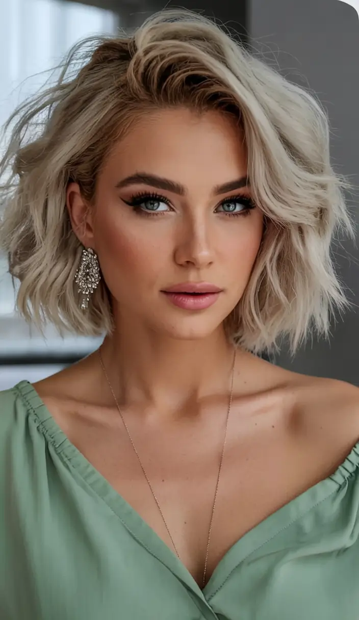Easy Short Hairstyles for Summer 2025 - Chic Ideas Platinum Wavy Bob with Deep Side Part