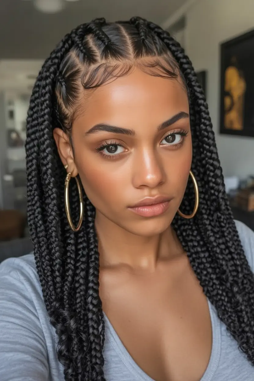 easy summer hairstyles 2025 Precision Box Braids with Sculpted Baby Hairs