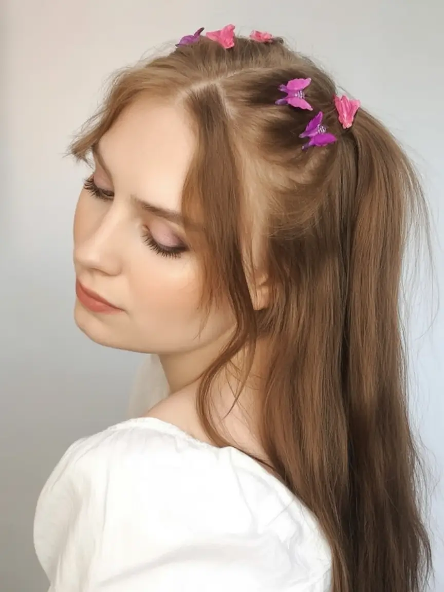easy summer hairstyles 2025 Soft Half-Up with Butterfly Clips