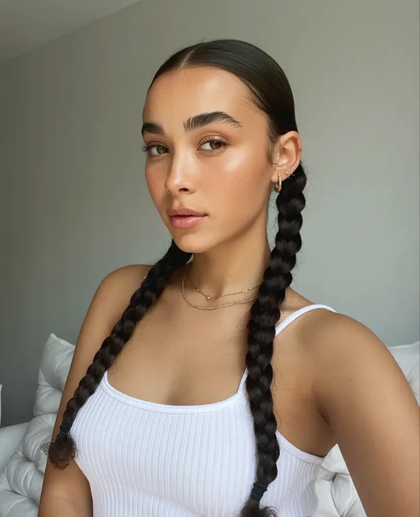 easy summer hairstyles 2025 Polished Double Braids on Sleek Length