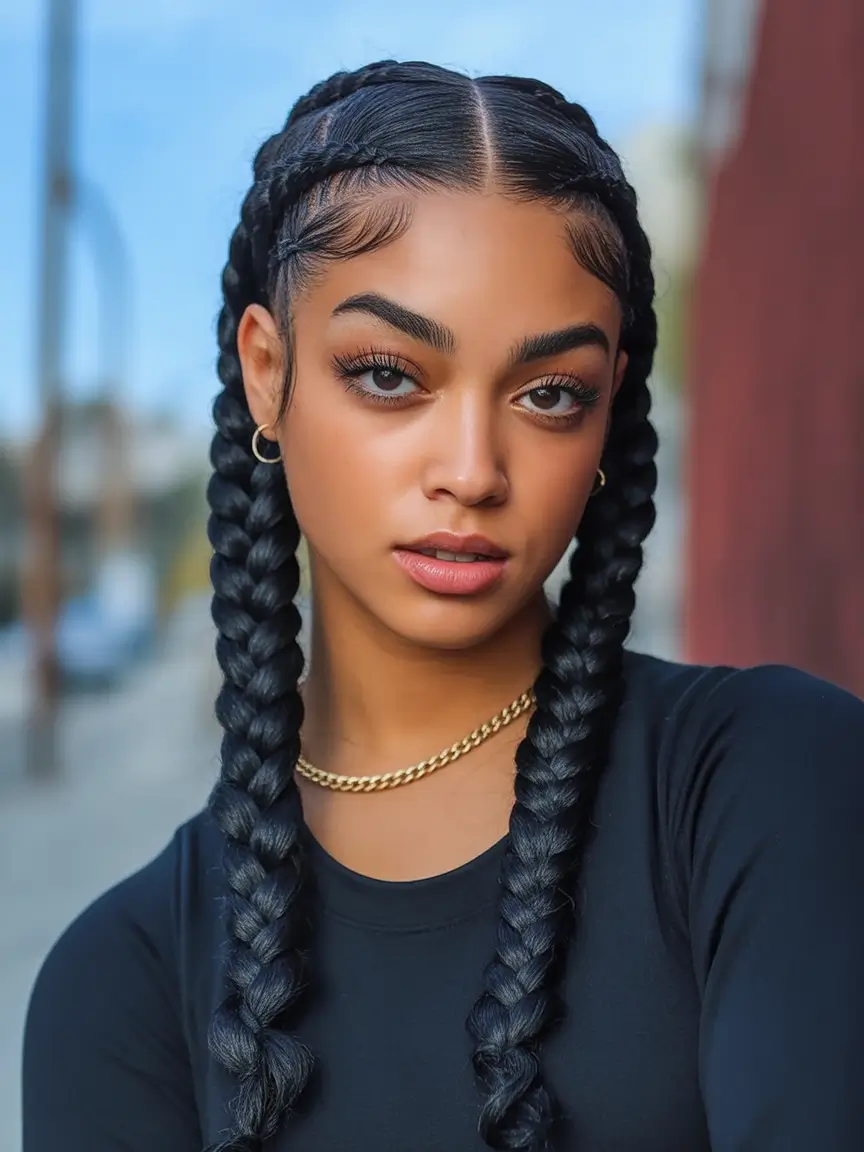 easy summer hairstyles 2025 Double Braided Sleek Power Look