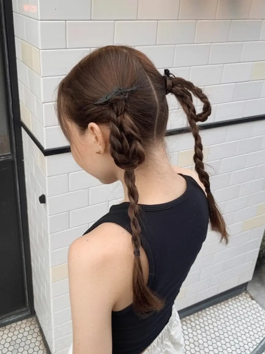 easy summer hairstyles 2025 Loose Braided Pigtails with Claw Clips