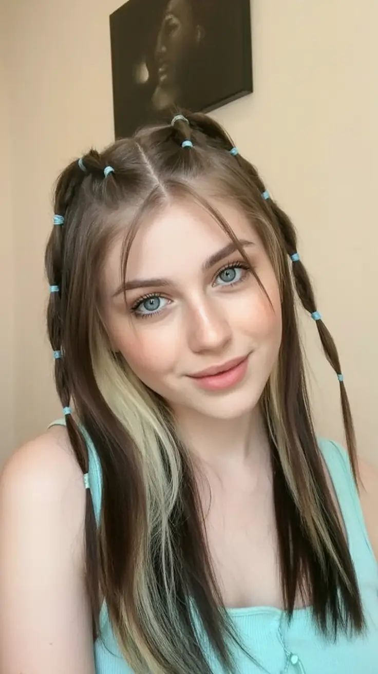 easy summer hairstyles 2025 Bubble Sectioned Braids with Soft Color Streaks