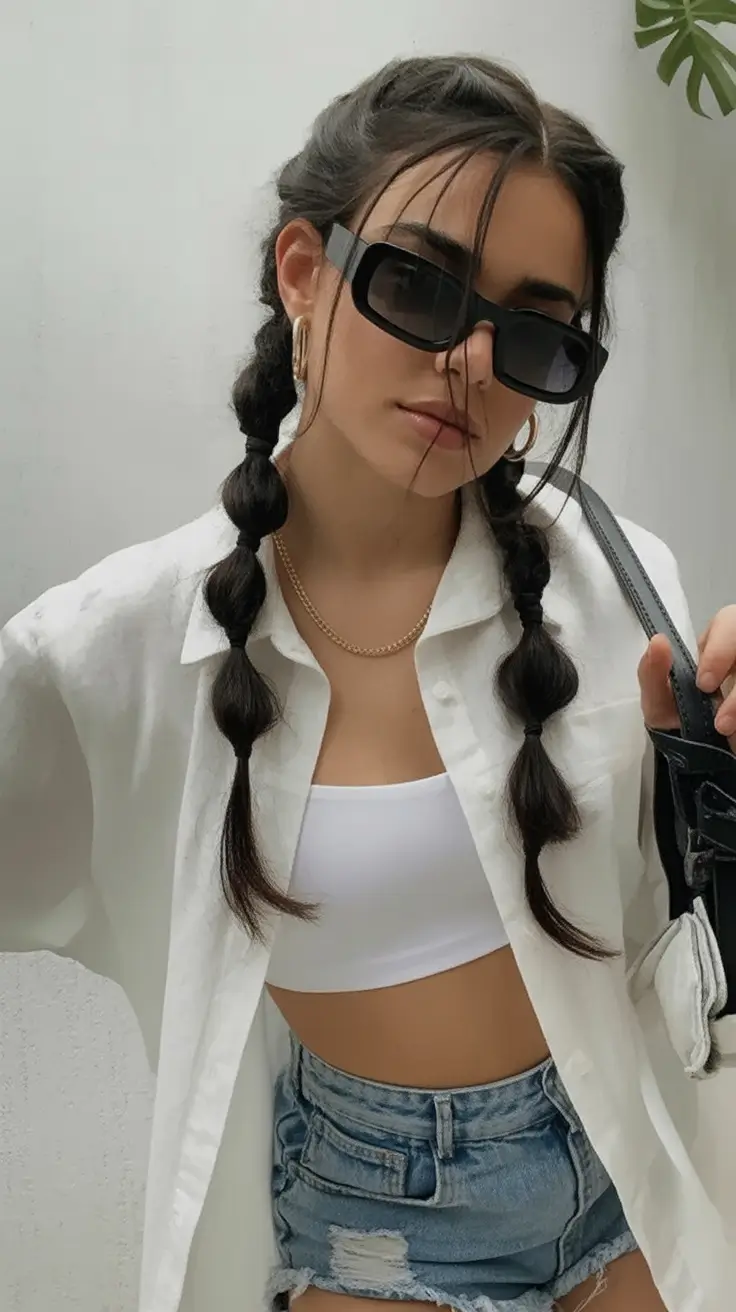 effortless natural hair inspiration for summer 2025! Cool-Girl Bubble Braids With Curtain Layers