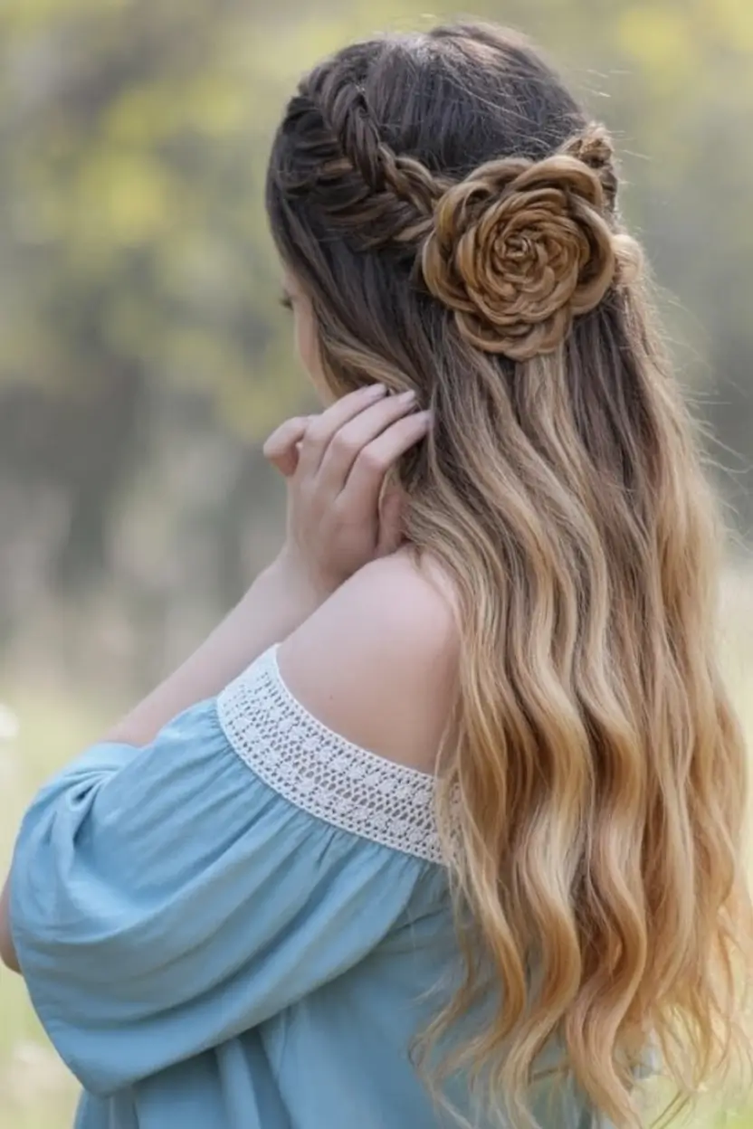 Effortless Natural Hair Inspiration for Summer 2025! Floral-Inspired Braided Half-Up Beauty