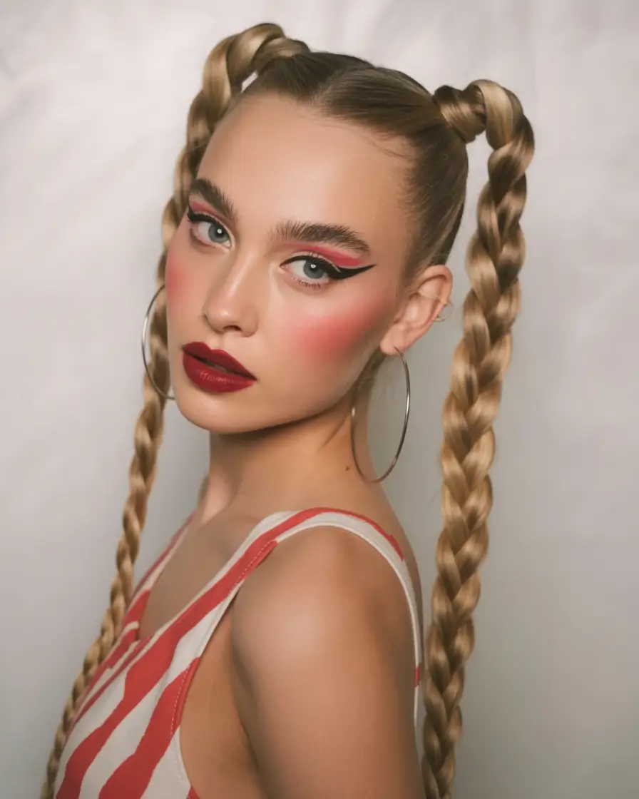 Effortless Natural Hair Inspiration for Summer 2025! Playful Braided Pigtails with Retro Glam