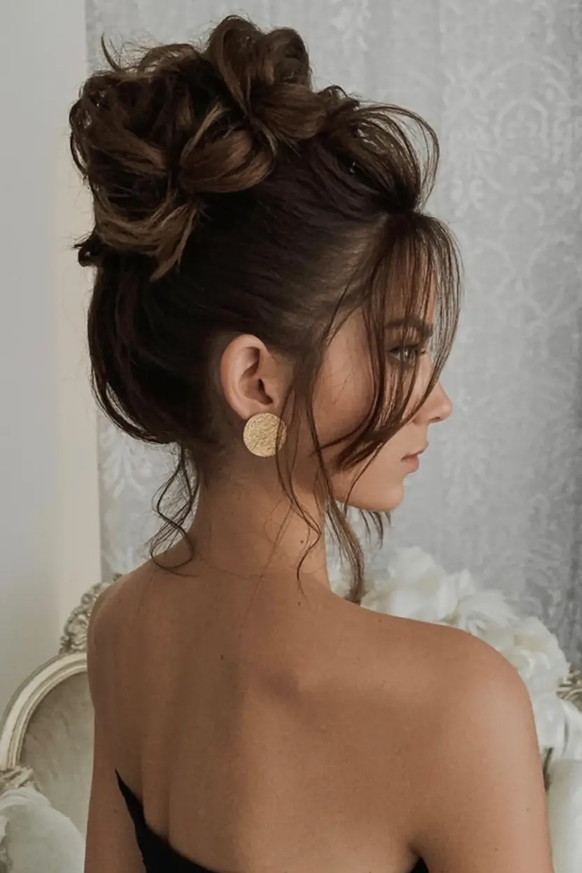 effortless natural hair inspiration for summer 2025! messy romantic updo with curtain bangs