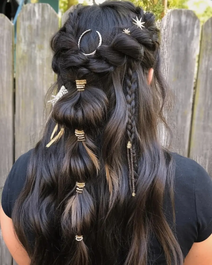 effortless natural hair inspiration for summer 2025! celestial fantasy half-up braid