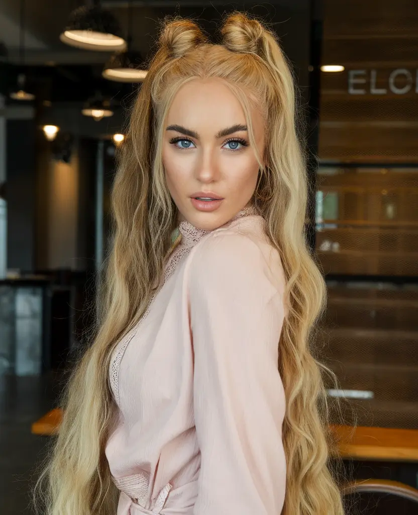 Effortless Summer Hairstyles 2025 Double Space Buns On Long Waves