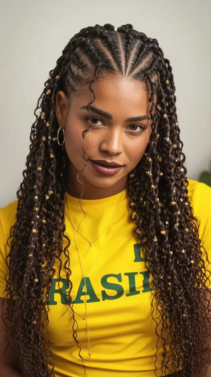 Effortless Summer Hairstyles 2025 Curly Cornrows with Beads