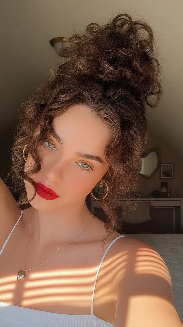 Effortless Summer Hairstyles 2025 High Curly Ponytail with Loose Tendrils