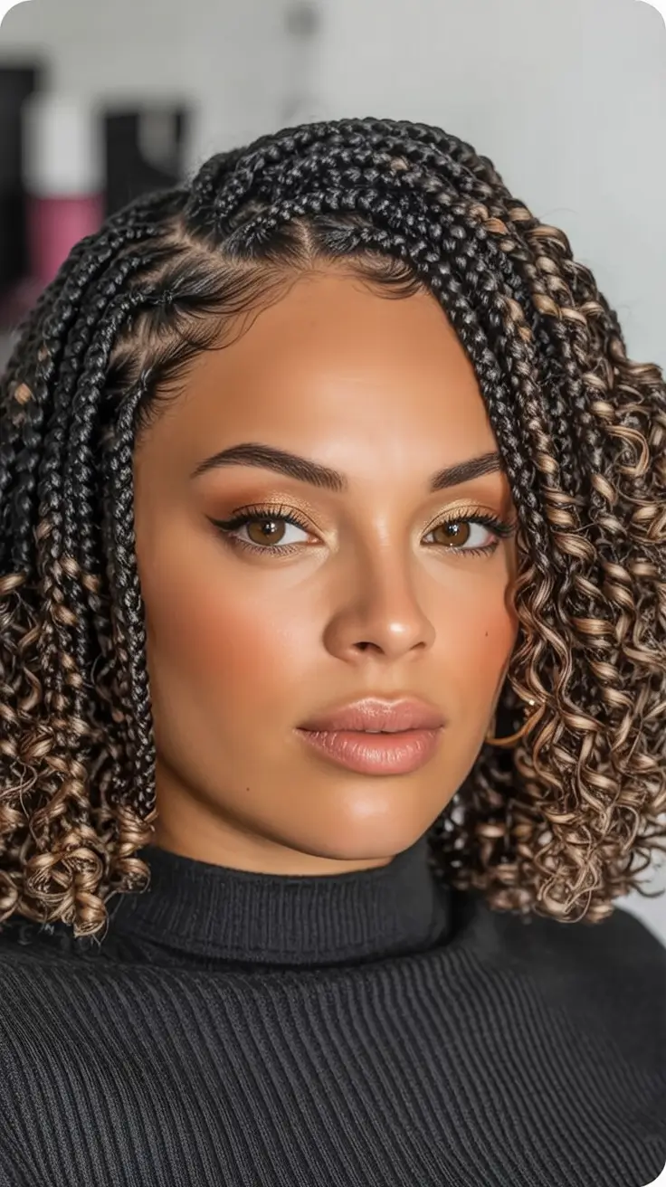 Effortless Summer Hairstyles 2025 Short Braided Bob with Curly Ends