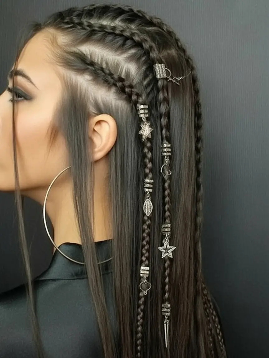 Effortless Summer Hairstyles 2025 Side Cornrow Braids with Accessories