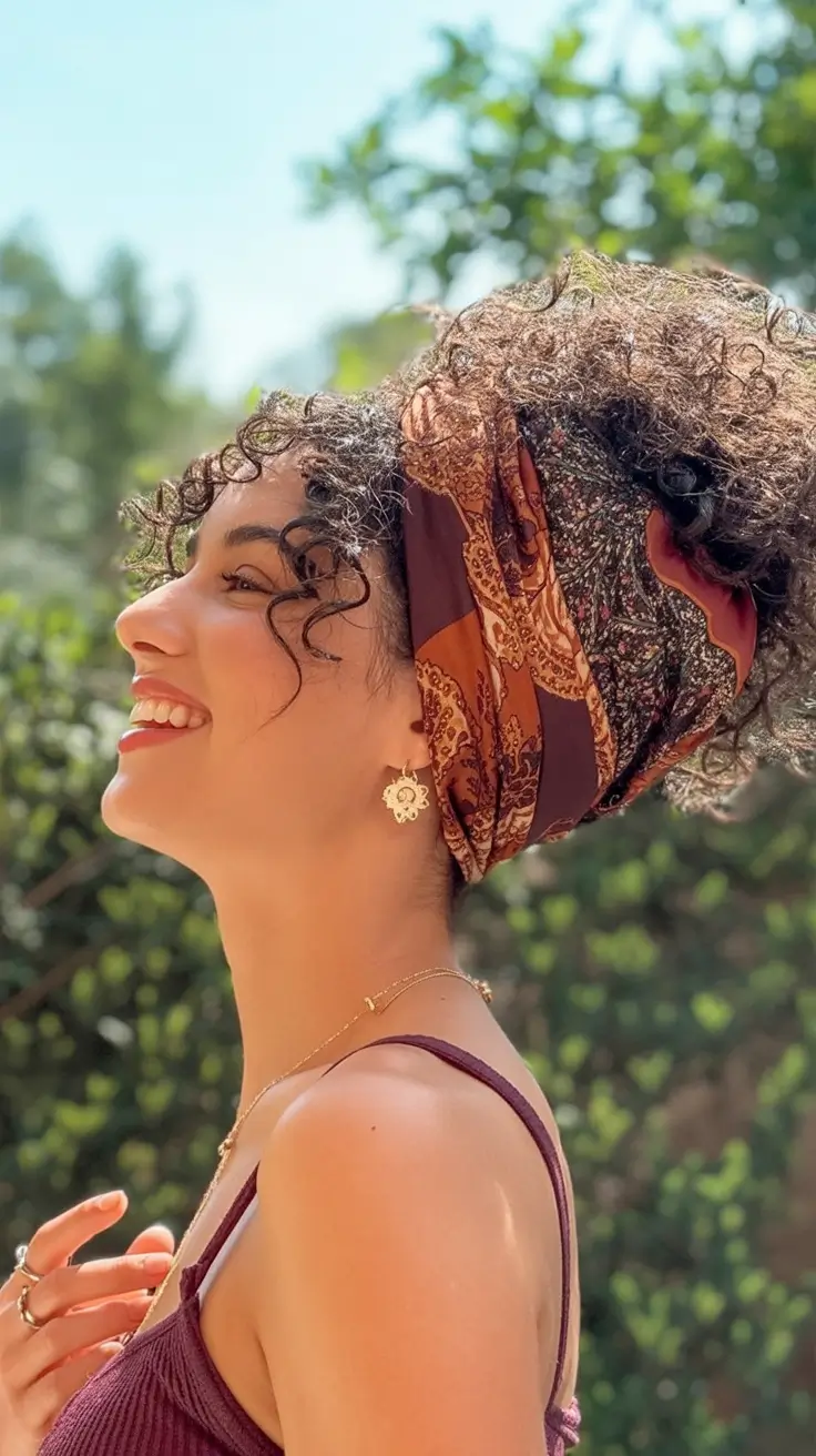 Effortless Summer Hairstyles 2025 Curly Hair Wrapped with a Scarf