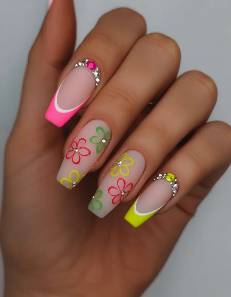 flower nails for summer 2025 glow Neon Petal Party