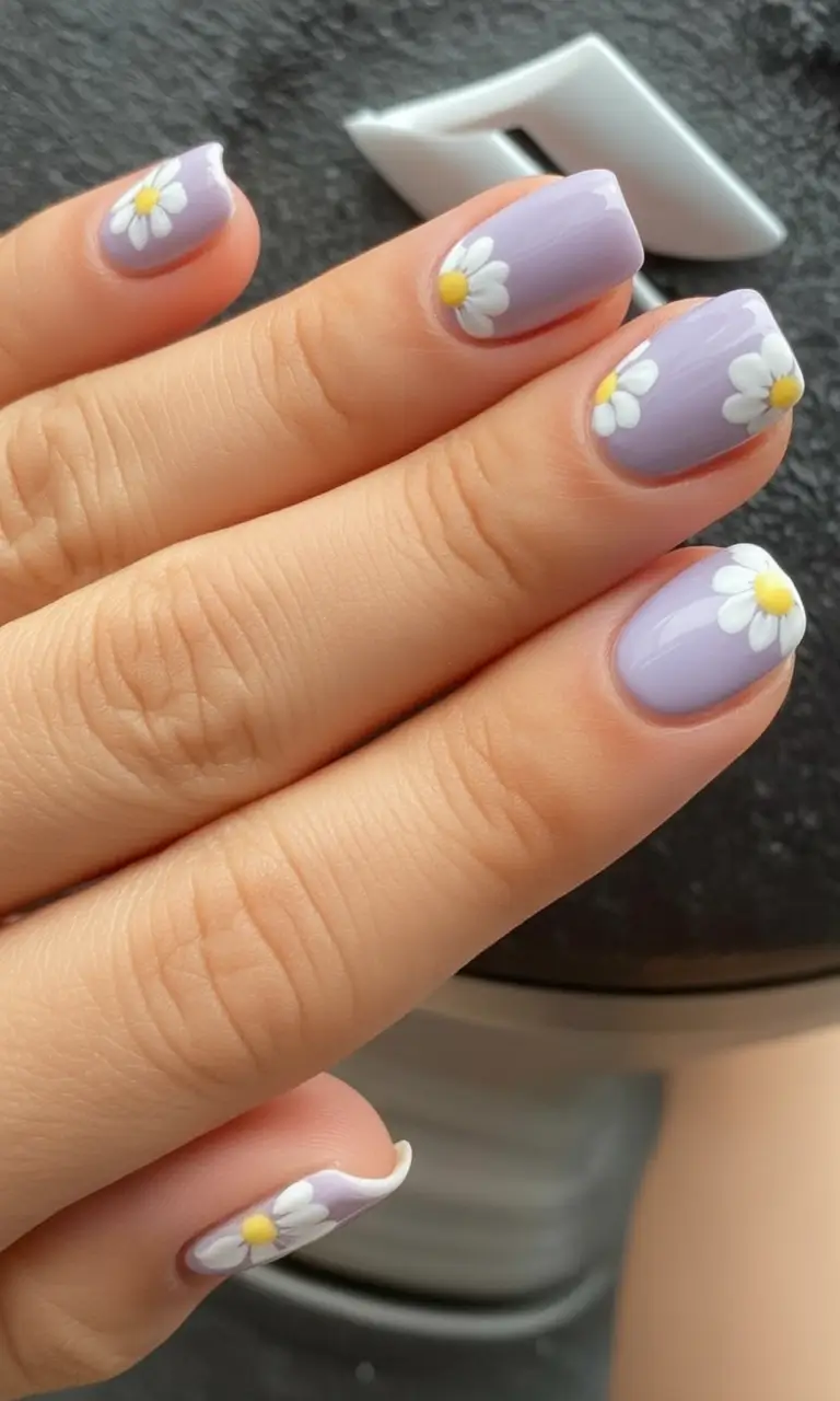 flower nails for summer 2025 glow Lavender Daisy Tips