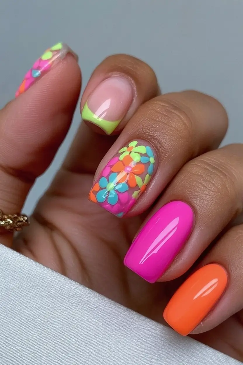 Flower Nails for Summer 2025 Glow Neon Garden Party Vibes
