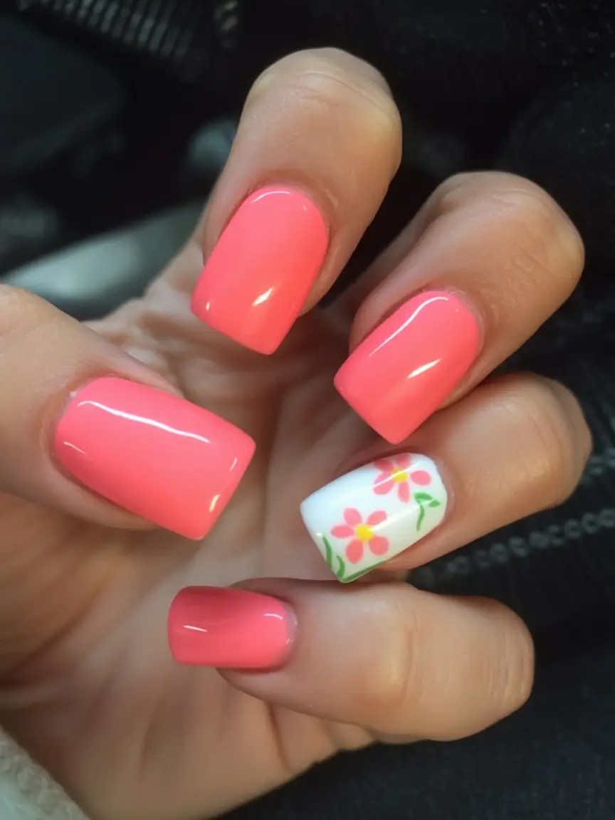 Flower Nails for Summer 2025 Glow Pink Sunset Blossoms