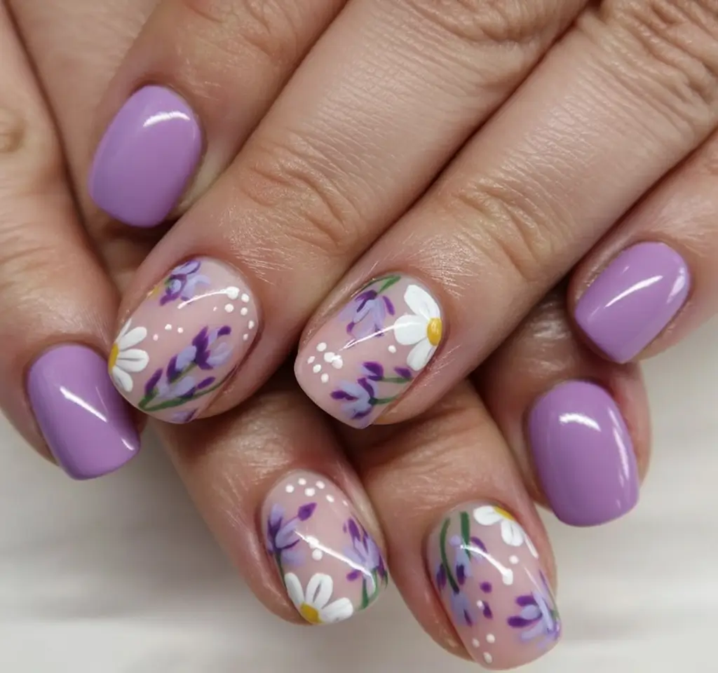 Flower Nails for Summer 2025 Glow Lavender Field Whispers