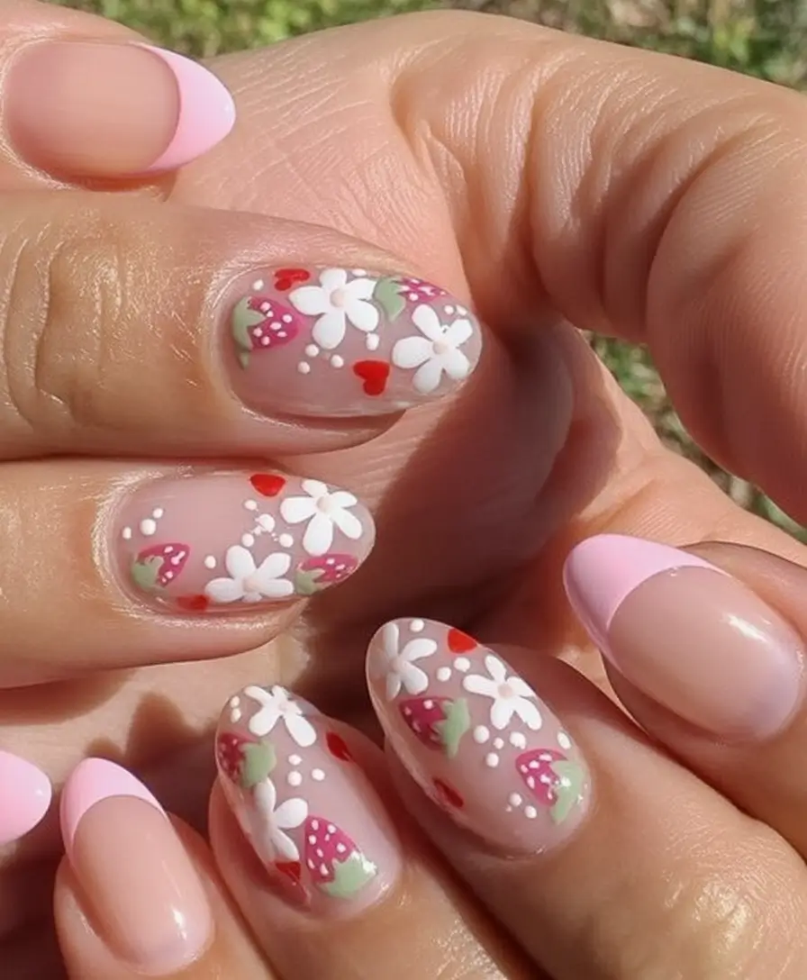 Flower Nails for Summer 2025 Glow Strawberry Petal Dreams
