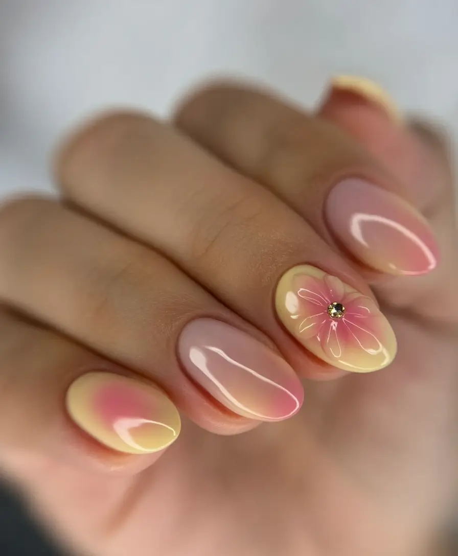 flower nails for summer 2025 glow Sunset Bloom Ombré