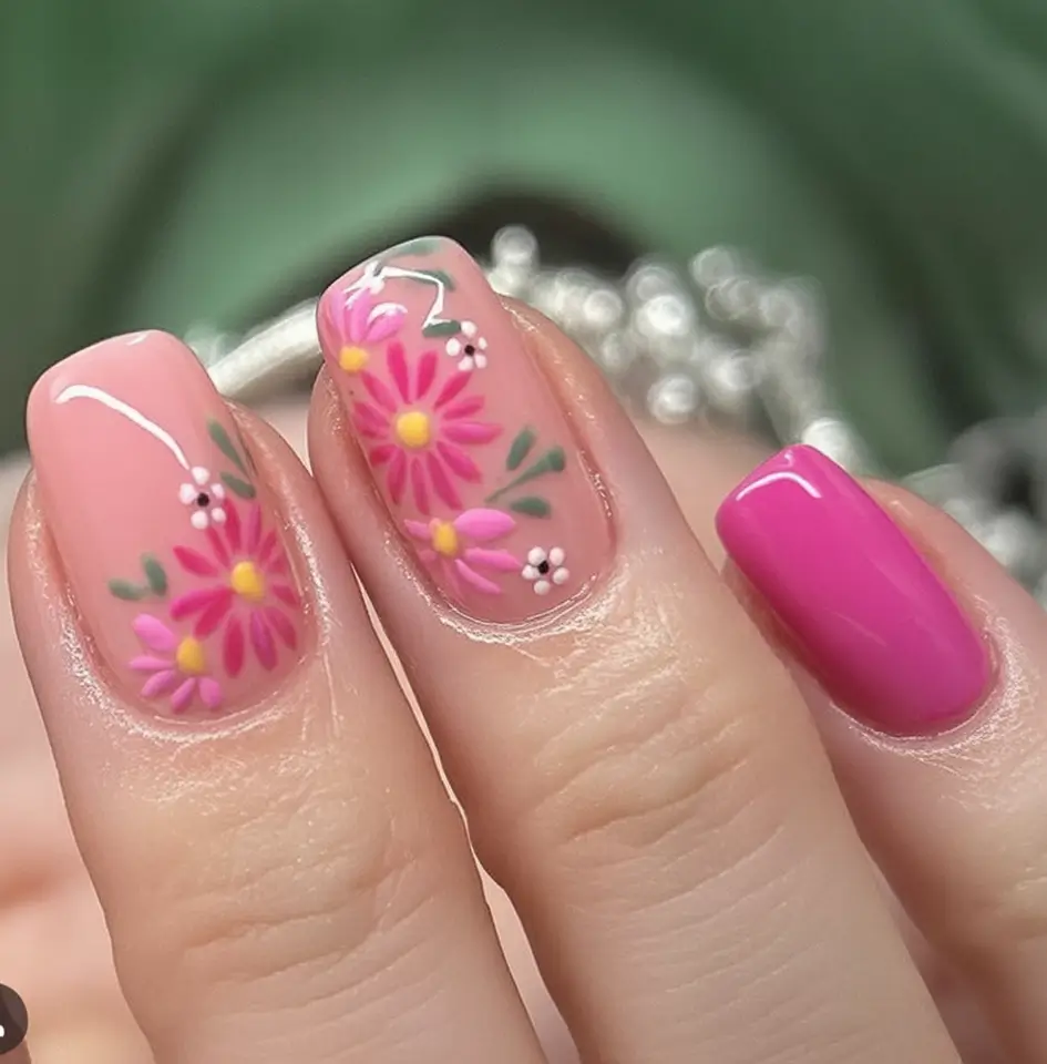 Flower Nails for Summer 2025 Glow Pink Garden Harmony