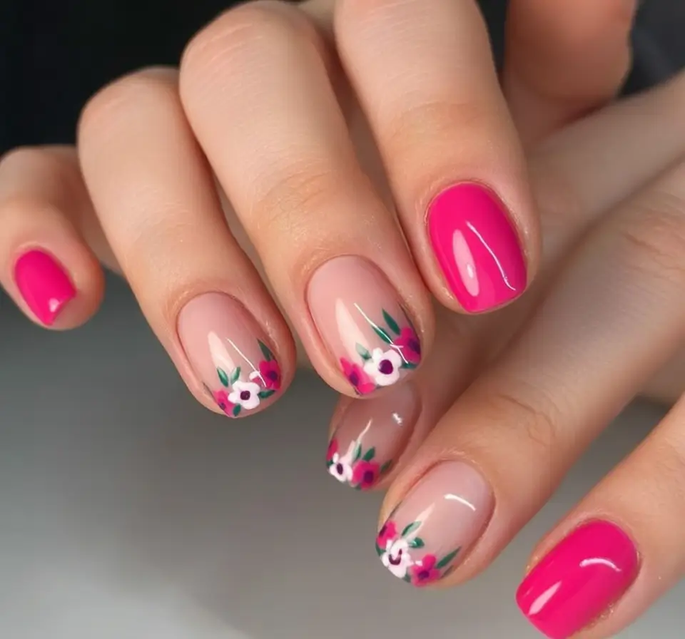 flower nails for summer 2025 glow Fuchsia Garden French