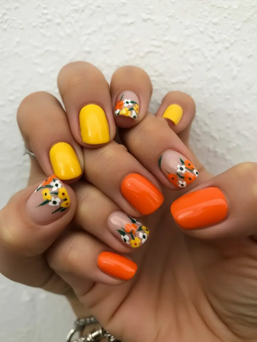 flower nails for summer 2025 glow Sunny Citrus Blooms