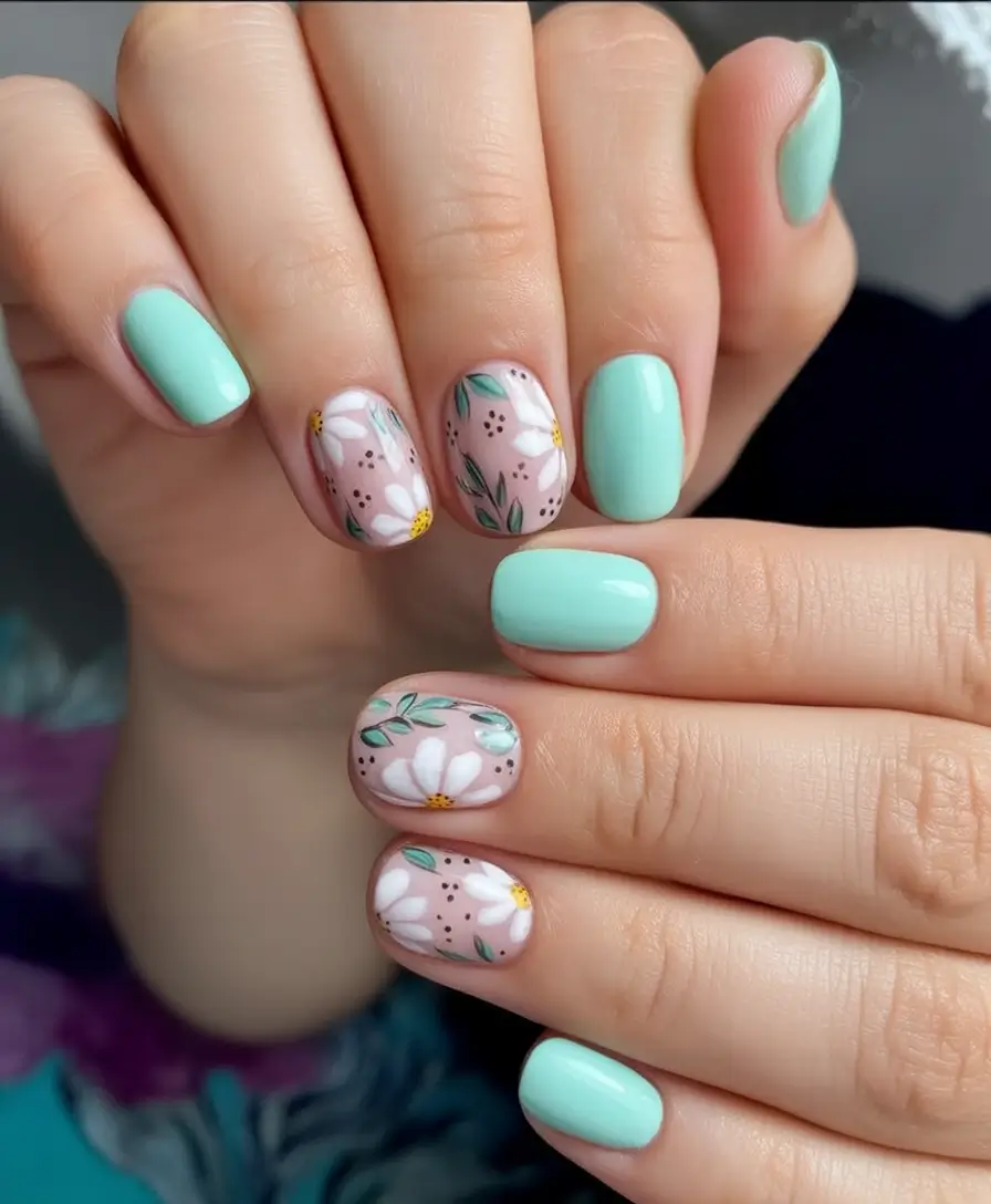 flower nails for summer 2025 glow Mint Bloom Serenity