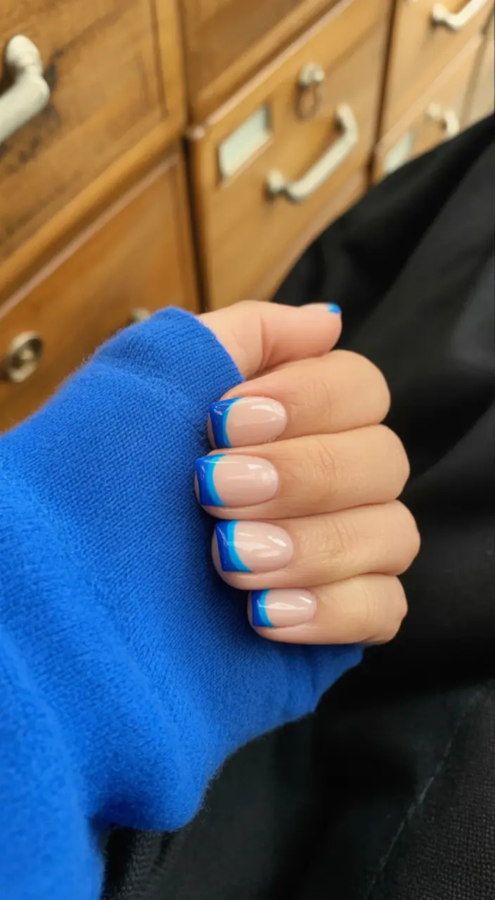 French Tips for Summer 2025 Blue Bolt Double Line