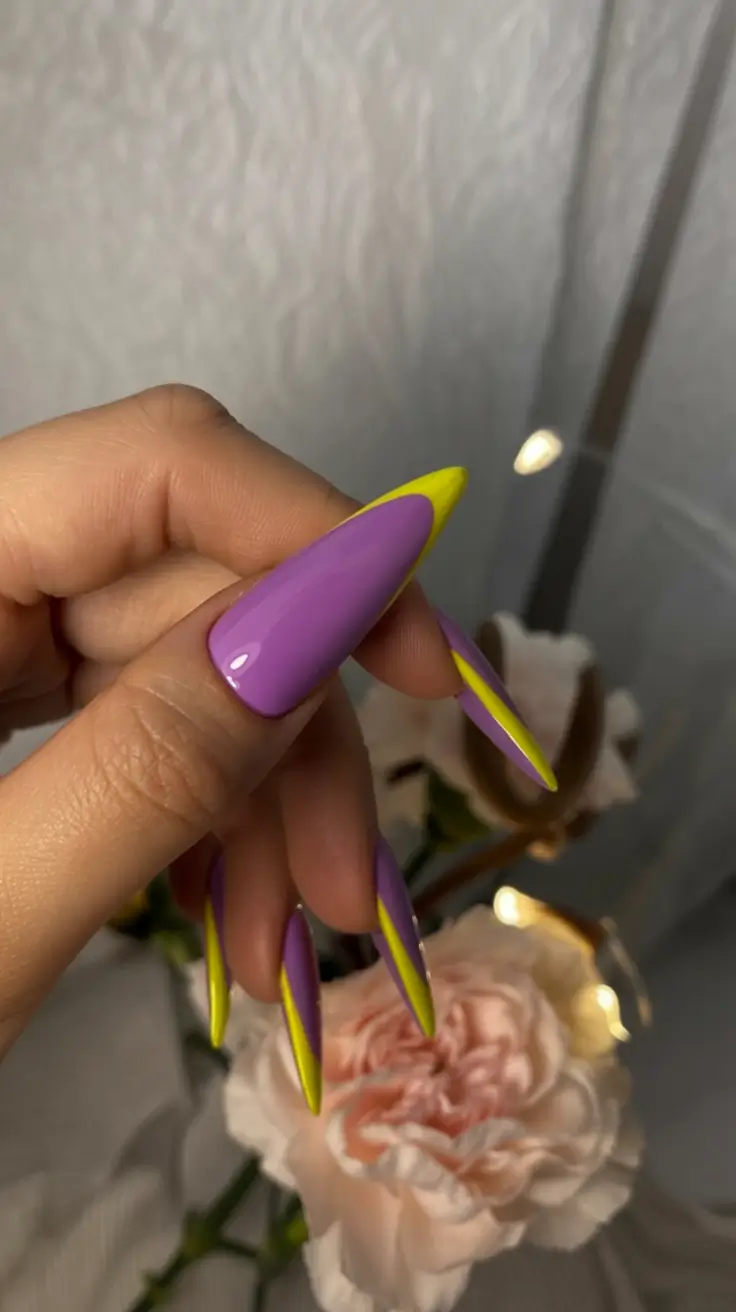 French Tips for Summer 2025 Almond Drama in Purple and Lime