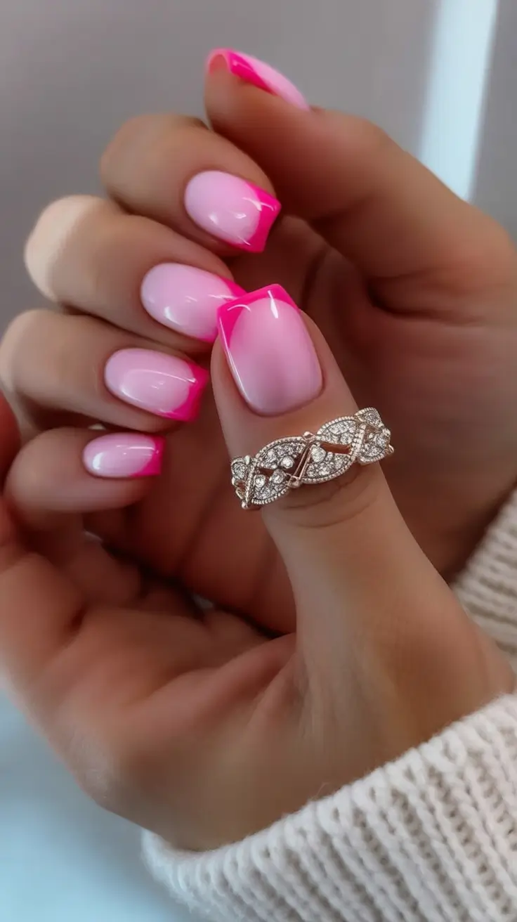 French Tips for Summer 2025 Glossy Bubblegum Fade