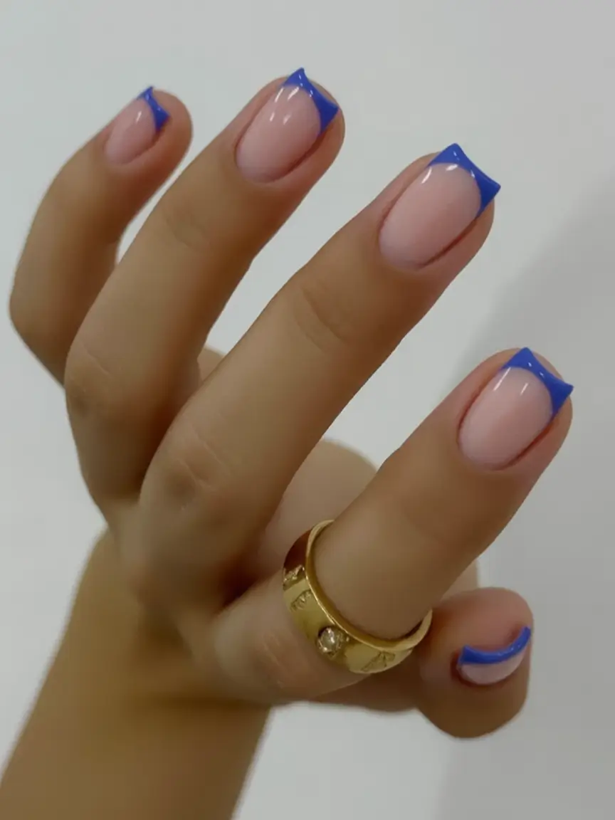 French Tips for Summer 2025 Minimal Blue Chevron Tips