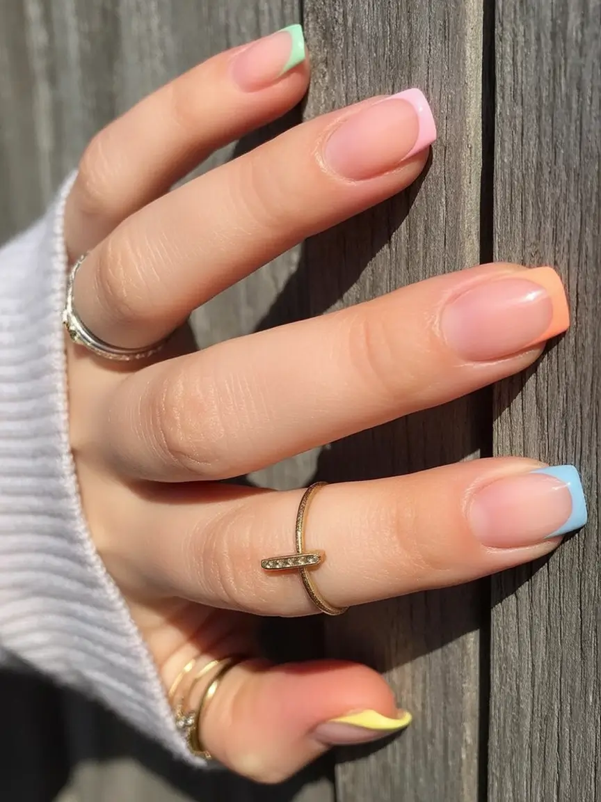 French Tips for Summer 2025 Pastel Rainbow Tips